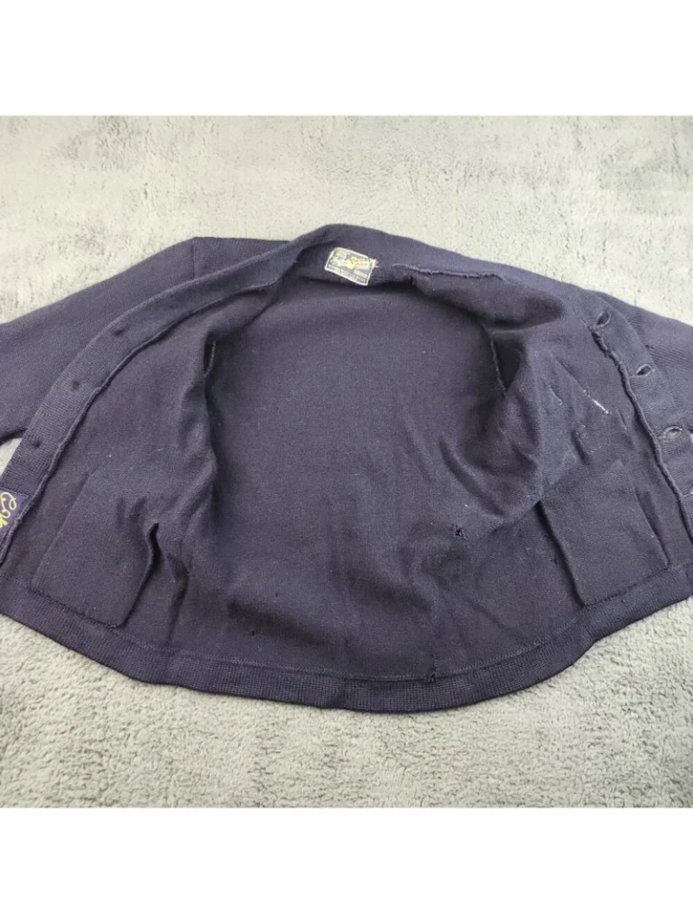 VTG‎ High School Varsity Letterman Wool Cardigan Small/Med Navy Blue Yellow 